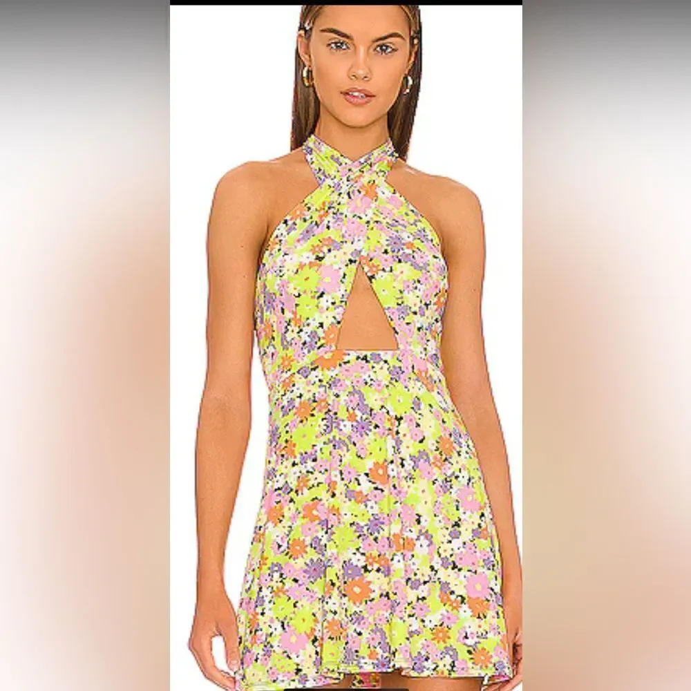 AFRM Izzy Mini dress spring lime daisy revolve sexy small s